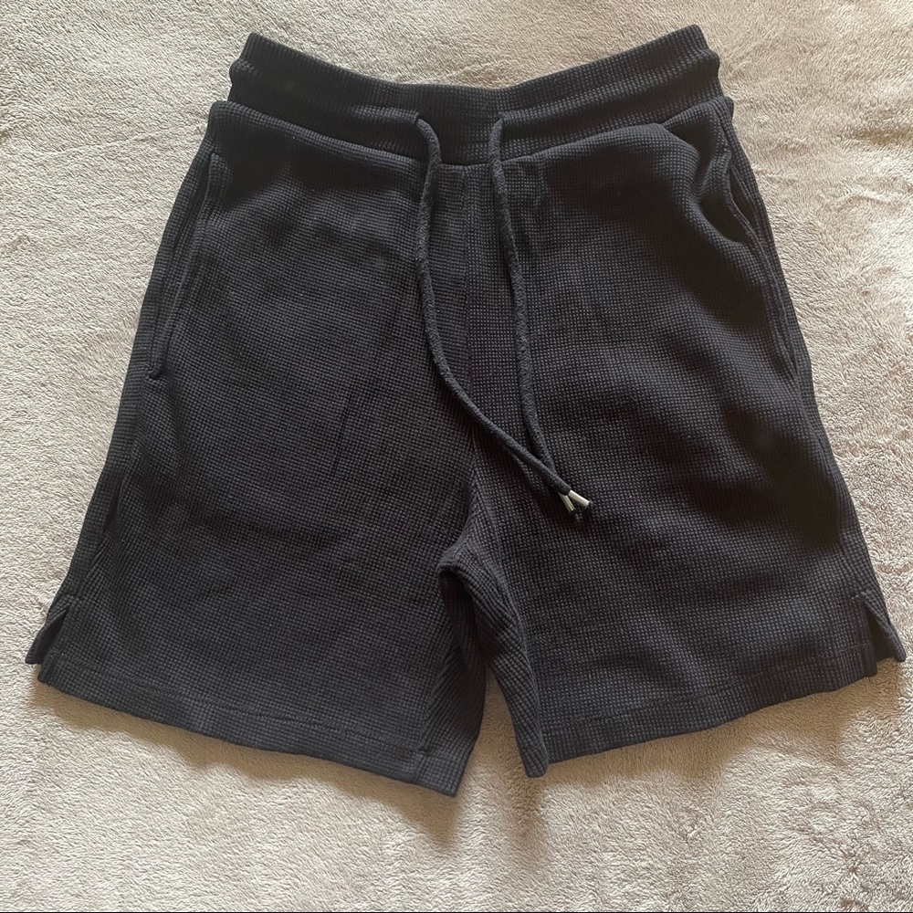 Black Waffle Knit Shorts